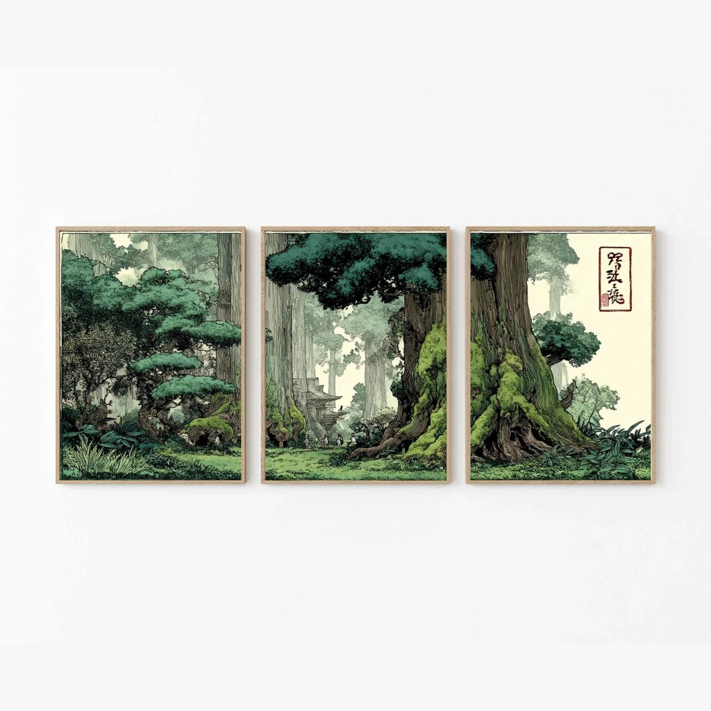 Set of 3 Japandi Canvas Wall Art