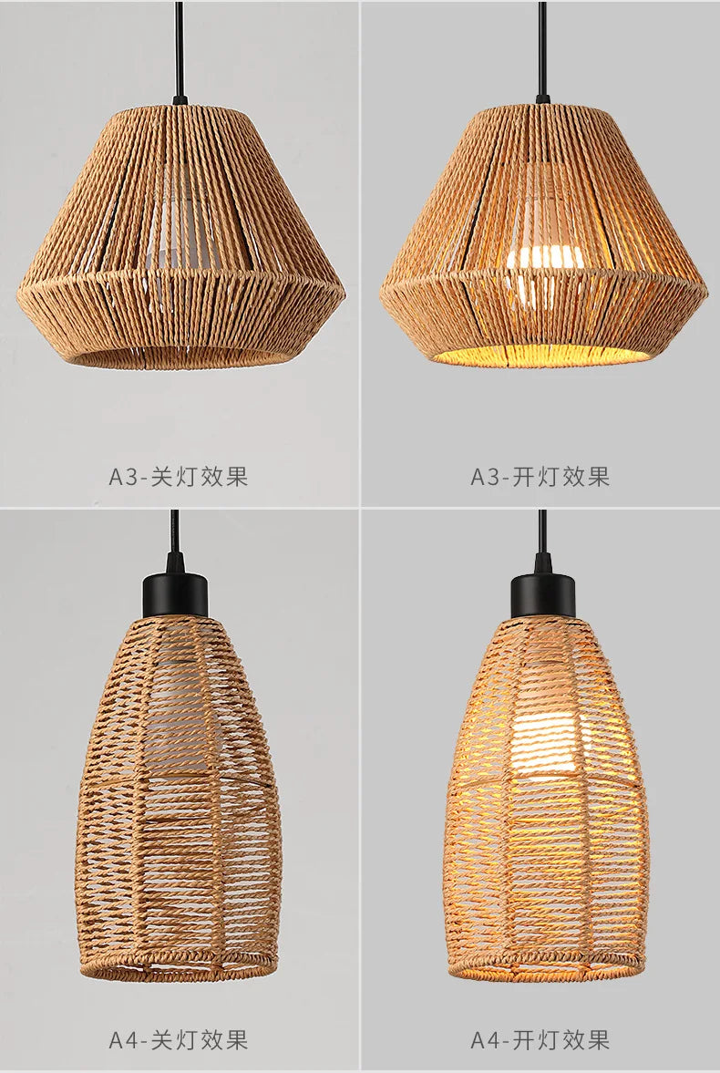 Retro Rattan Pendant Chandelier