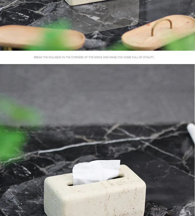 Wabi-Sabi Travertine Tissue Box