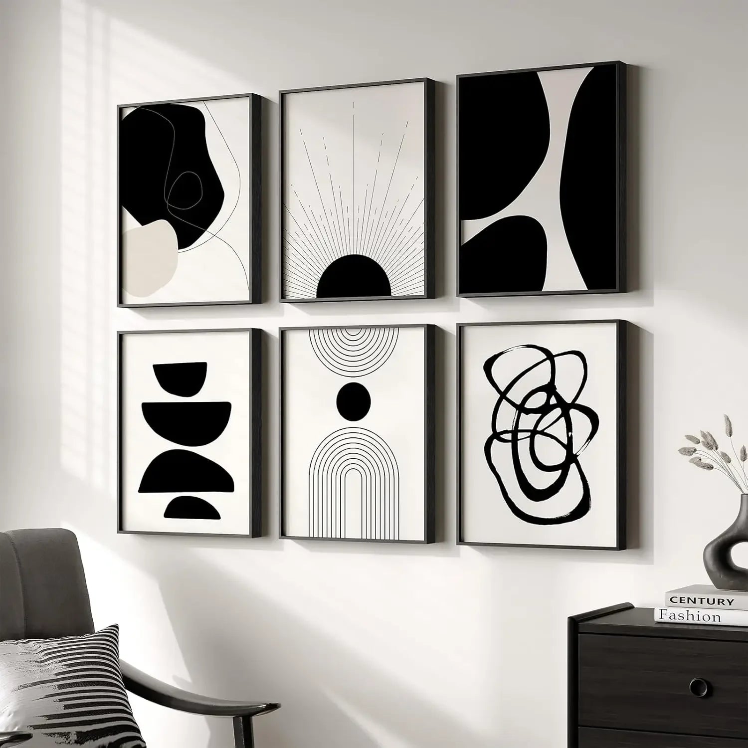 Set of 6 Boho Geometric Brown Wall Art