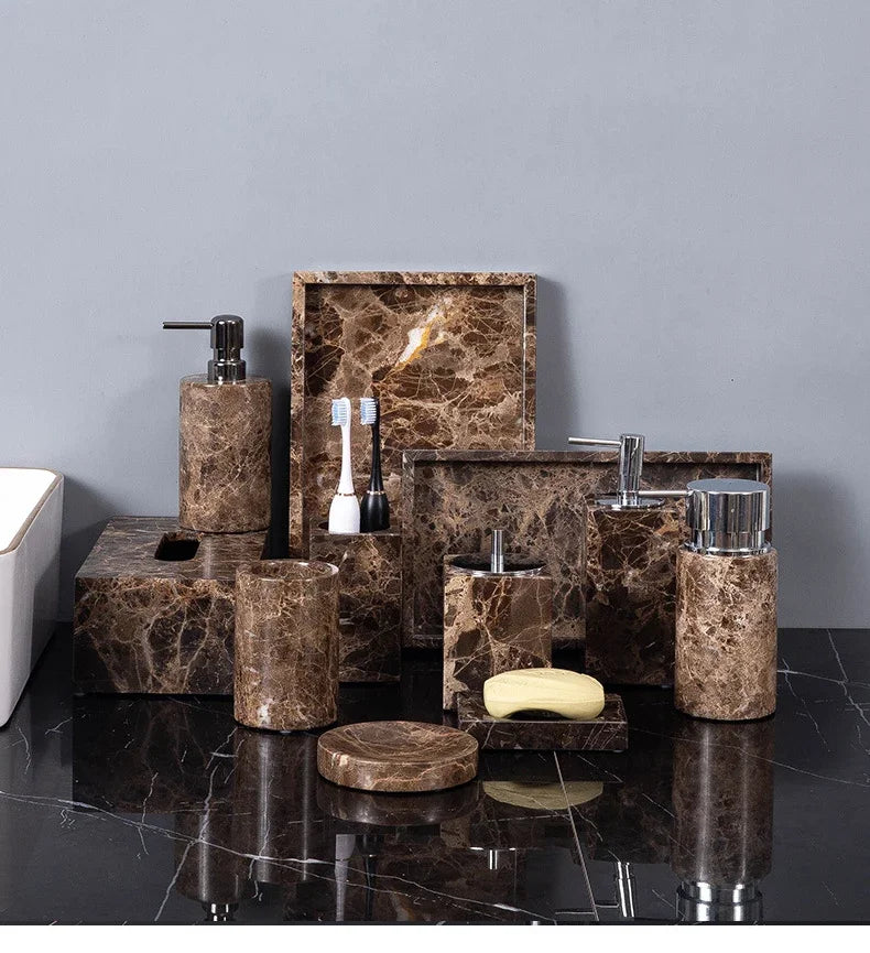 Dark Brown Marble Bath Set