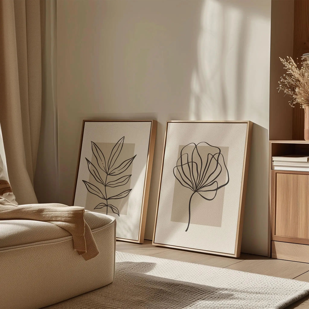 Set of 2 Modern Rectangular Beige Canvas Wall Art