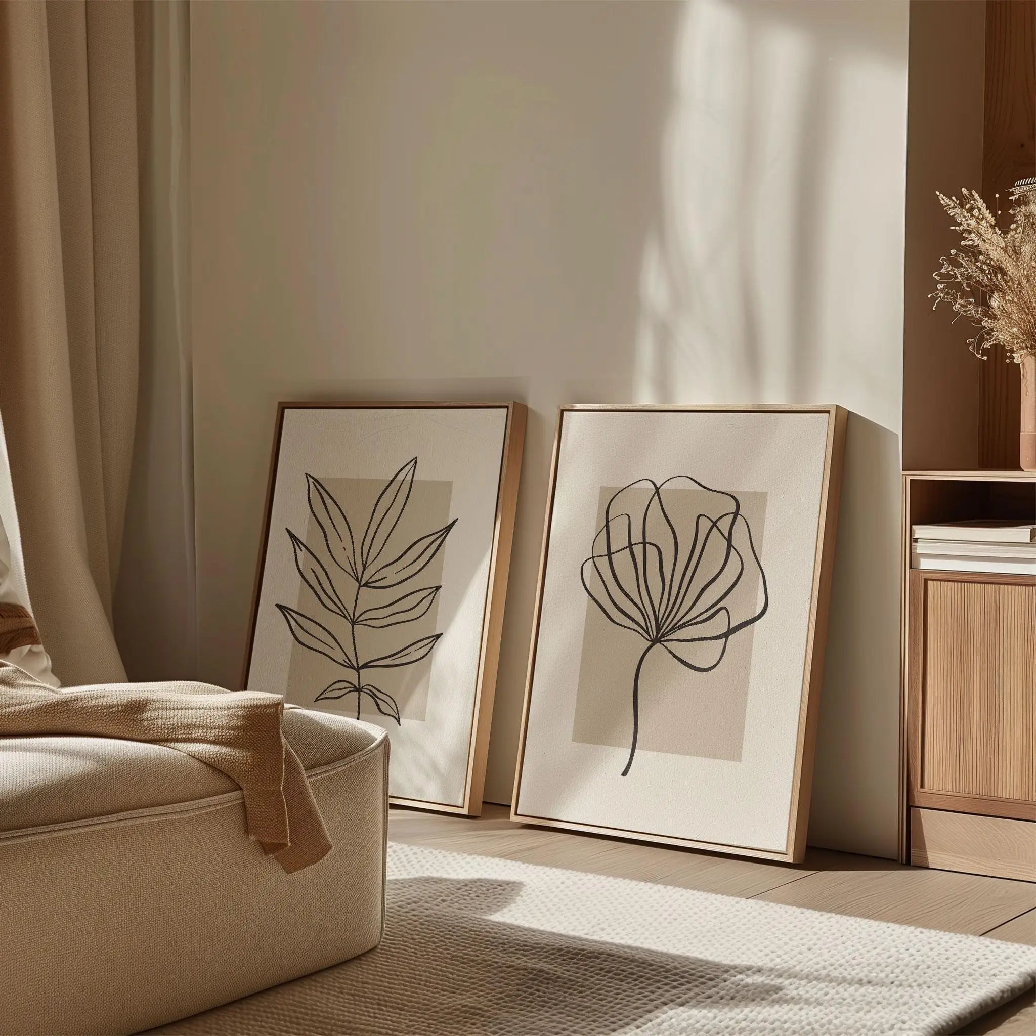 Set of 2 Modern Rectangular Beige Canvas Wall Art