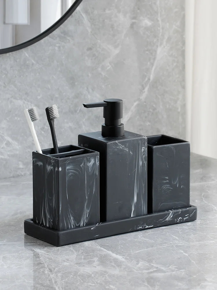 Marble-Pattern Bathroom Set