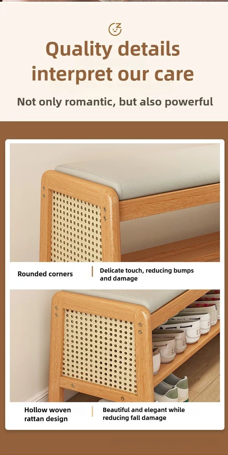 Rattan Shoe Storage Bench