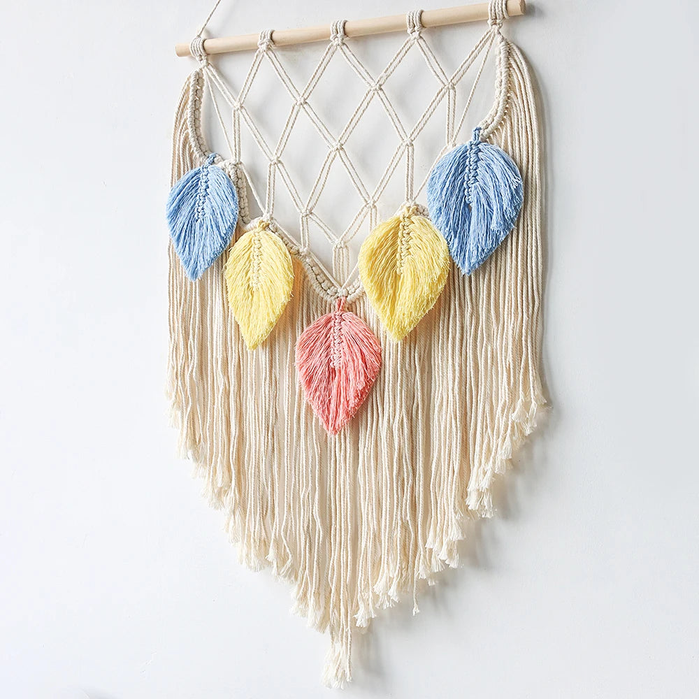 Beaded Leaf Macrame Hanging