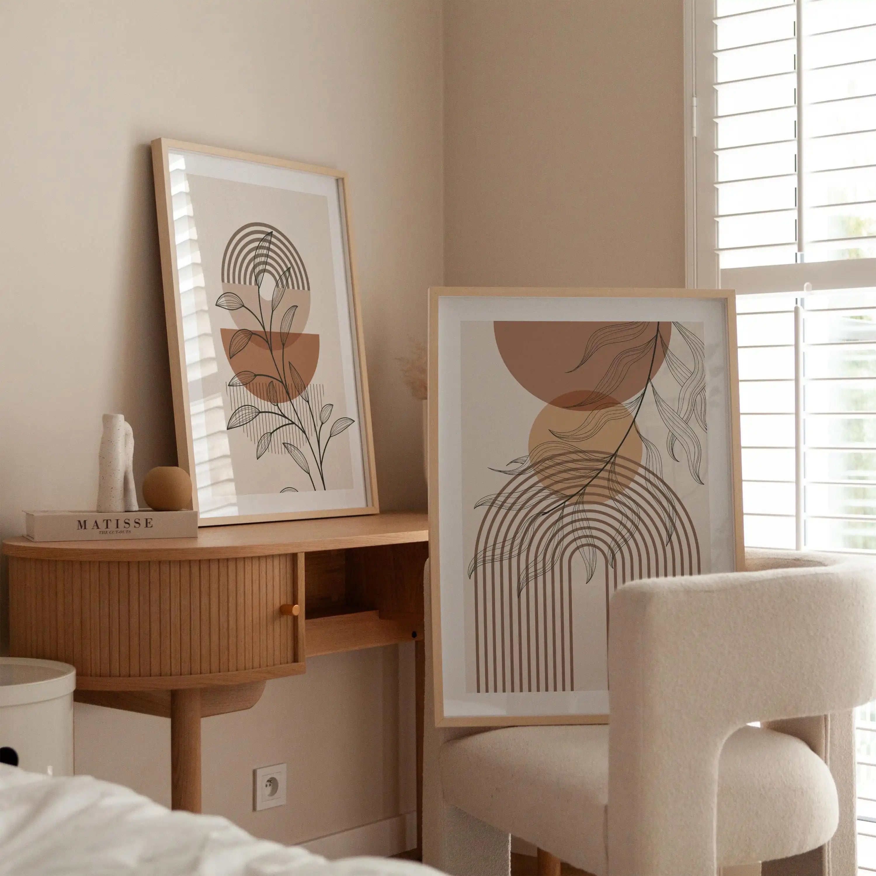 Set of 2 Japandi Arched White Canvas Wall Art