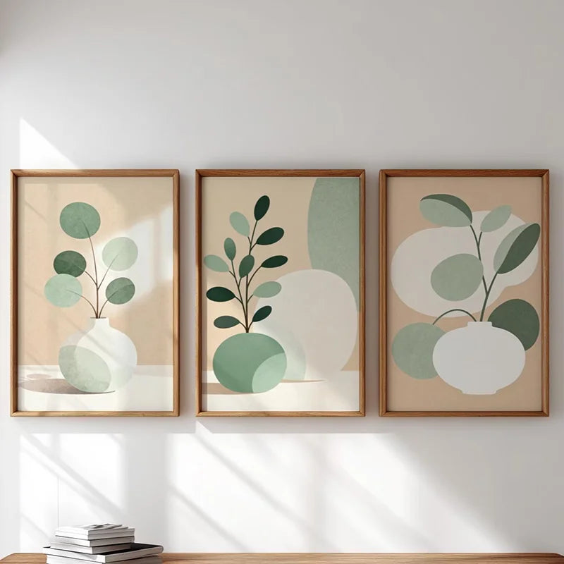 Set of 3 Japandi Canvas Wall Art