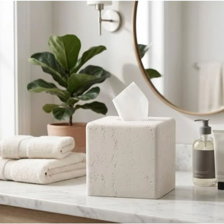 Square Travertine Tissue Box