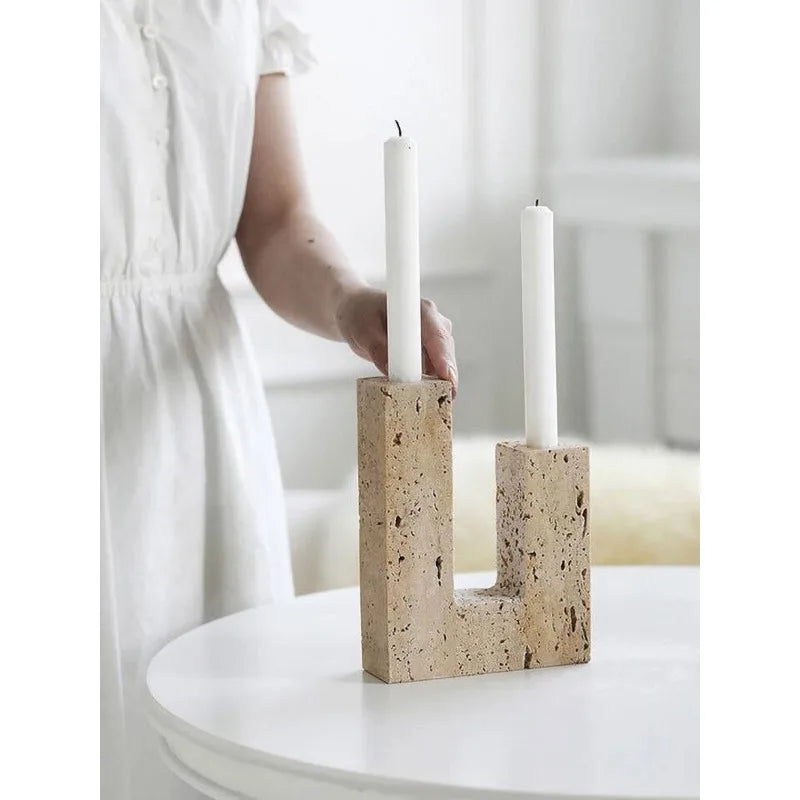 Minimalist Travertine Candle Holder