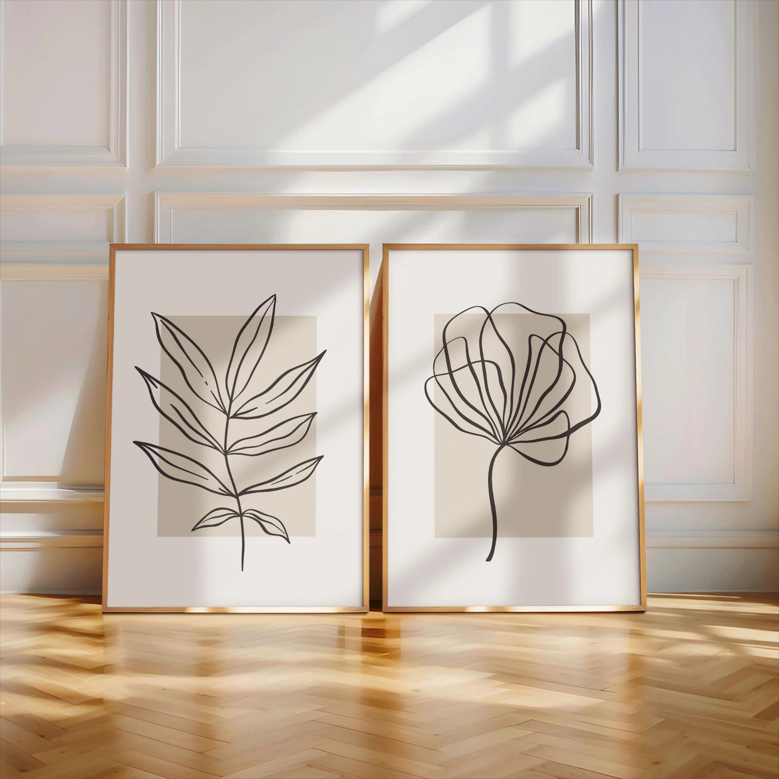 Set of 2 Modern Rectangular Beige Canvas Wall Art