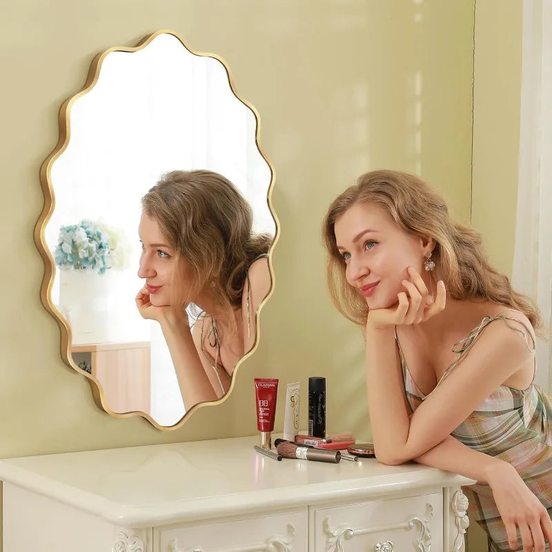 Modern Asymmetrical Gold Wall Mirror
