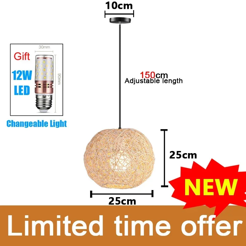 Retro Rattan Pendant Chandelier