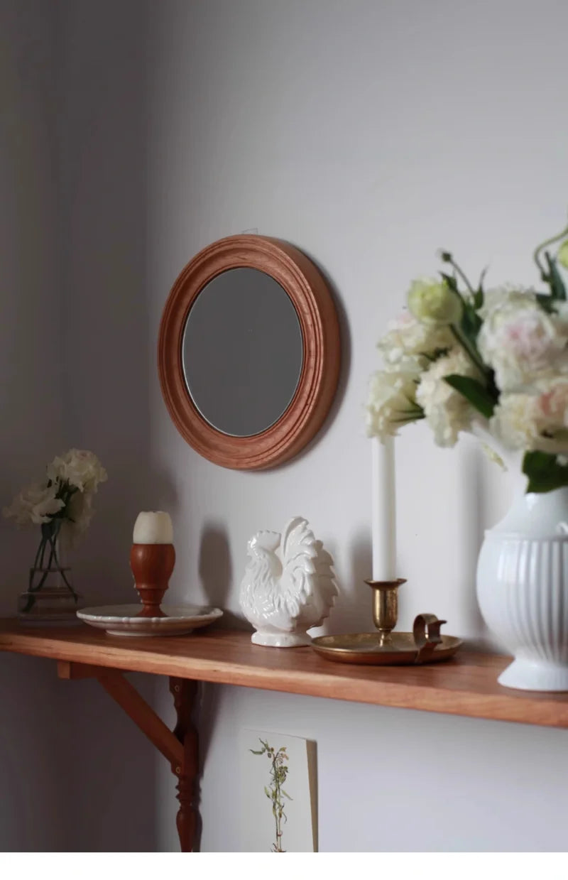 Rustic Round Walnut Wall Mirror