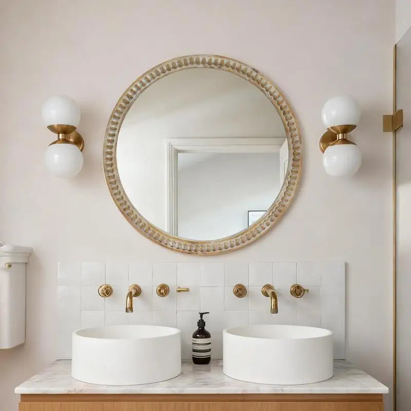 Farmhouse Round Natural Wall Mirror