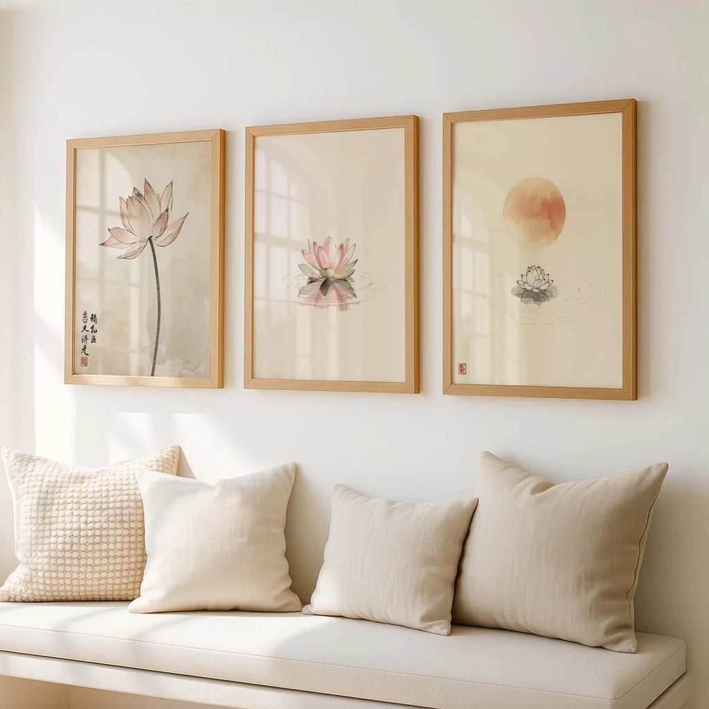 Set of 3 Japandi Canvas Wall Art