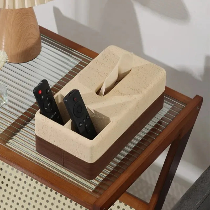 Travertine & Walnut Tissue Box