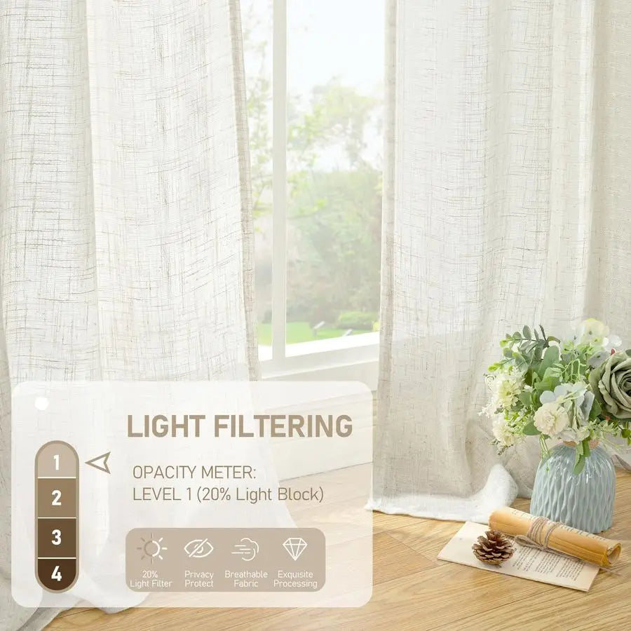 Boho Linen Sheer Curtains, 90"