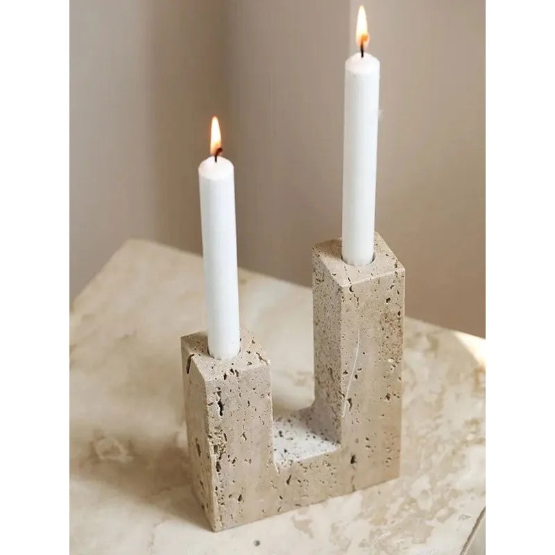 Minimalist Travertine Candle Holder