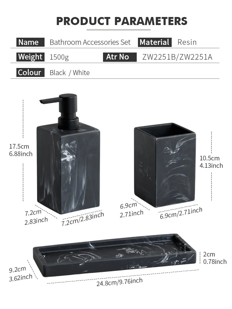 Marble-Pattern Bathroom Set