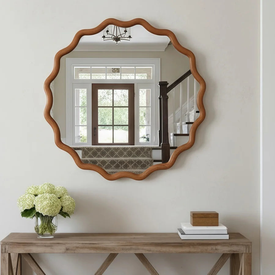 Round Brown Wall Mirror