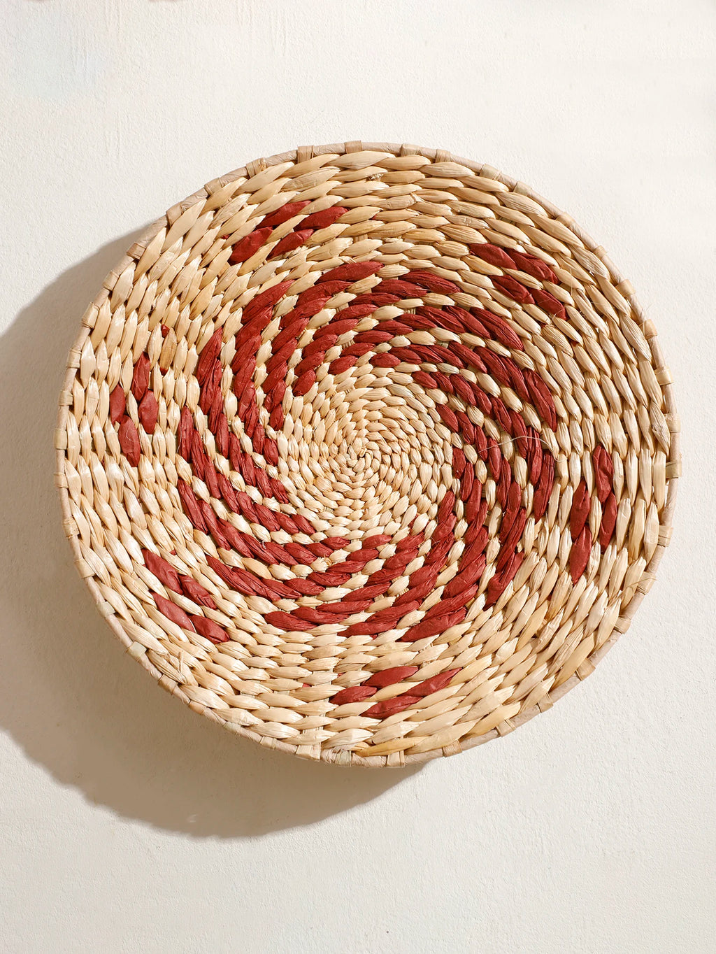 Boho Round Beige Woven Wall Basket