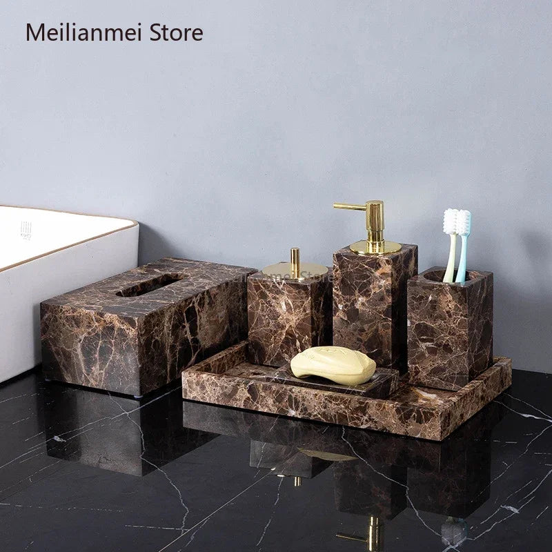 Dark Brown Marble Bath Set