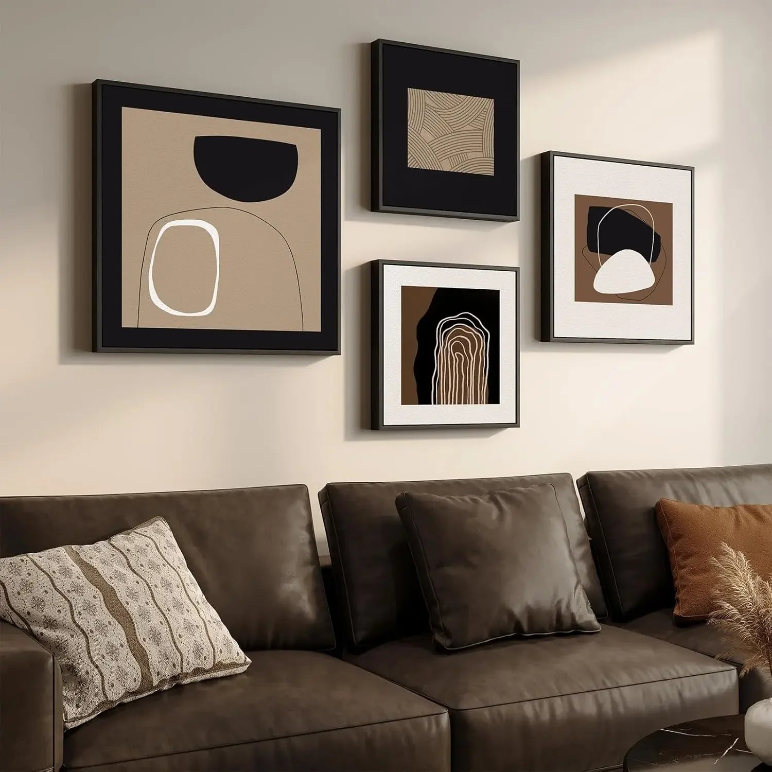 Set of 6 Boho Geometric Brown Wall Art