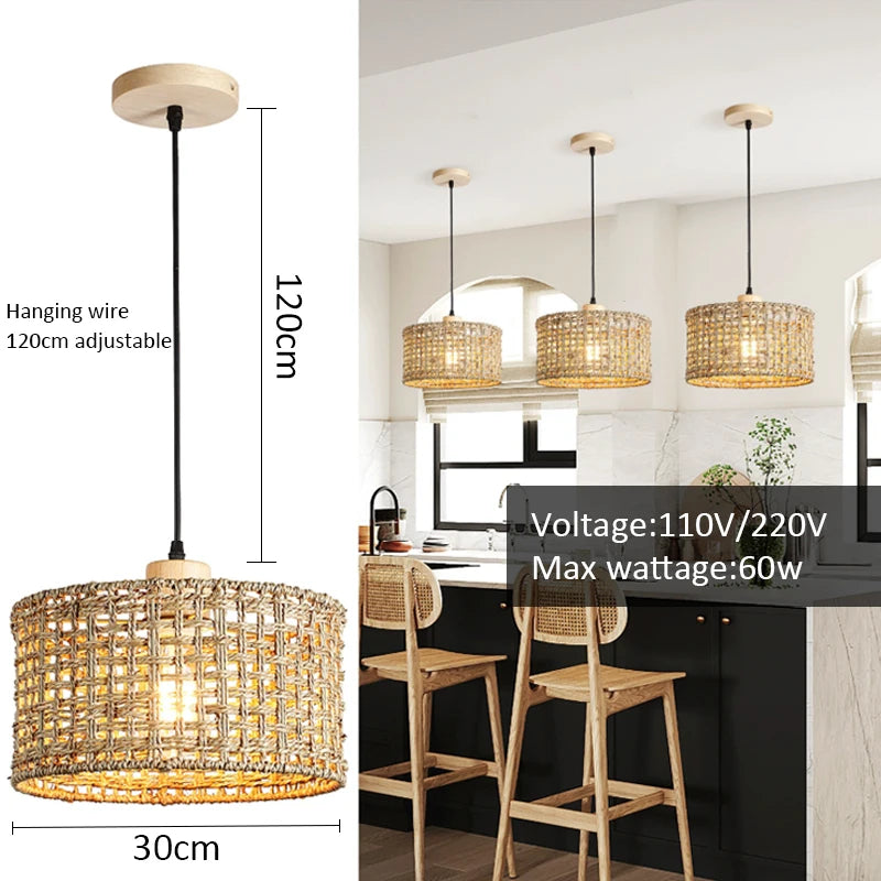 Retro Rattan Pendant Chandelier