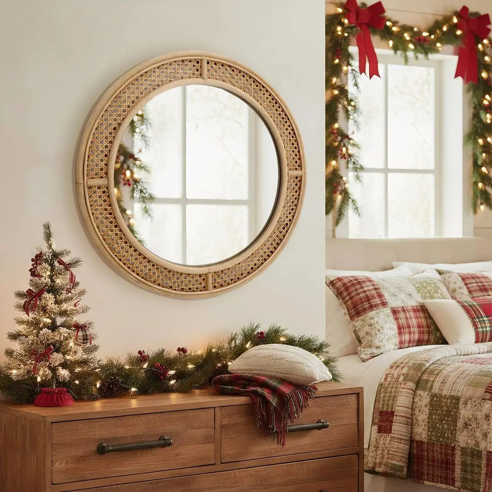 Boho Round Natural Wall Mirror