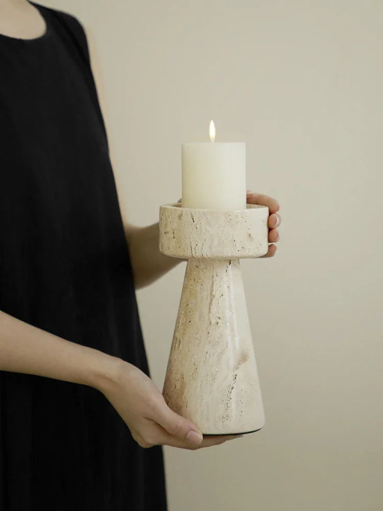 Vintage Travertine Candlestick