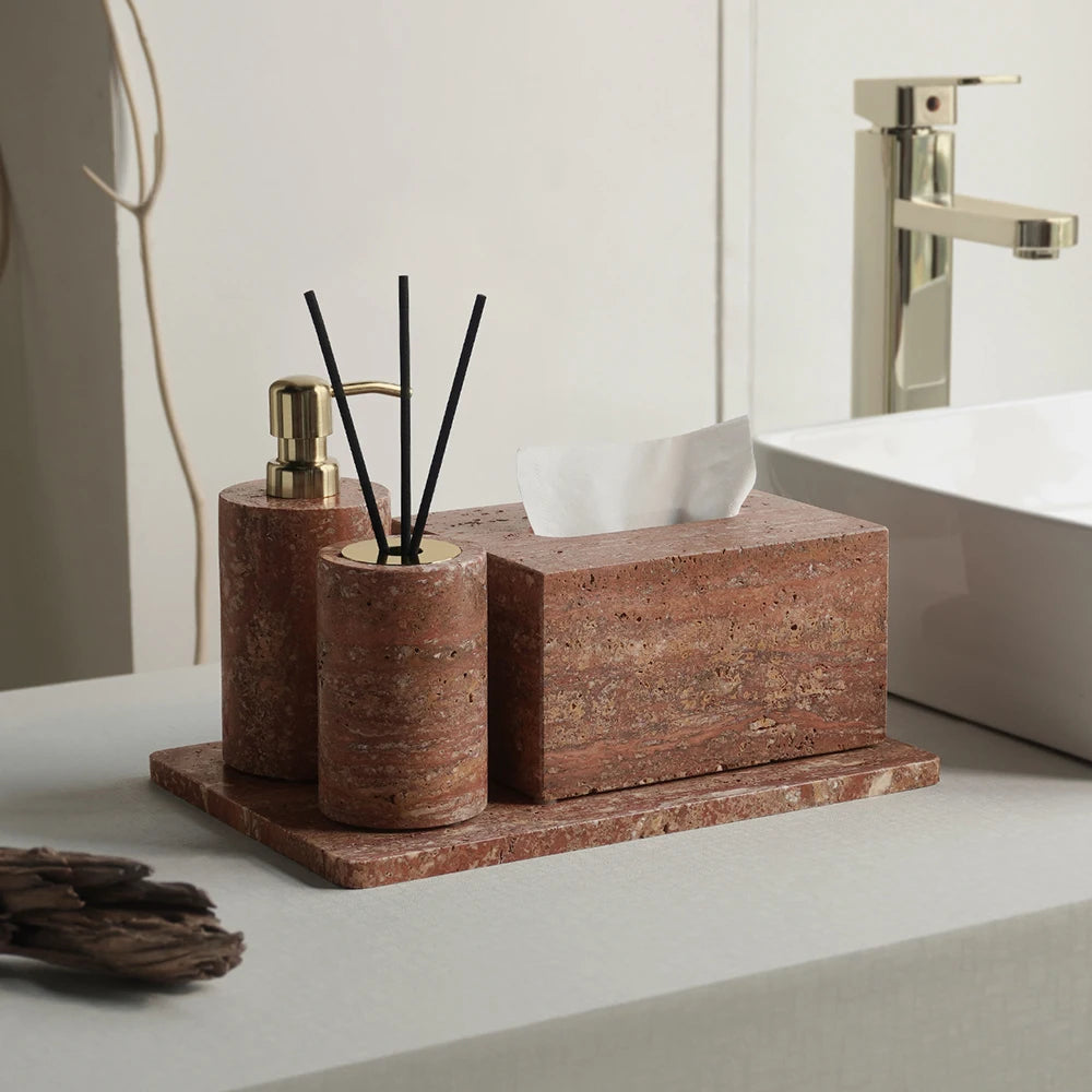 Red Travertine Bath Set