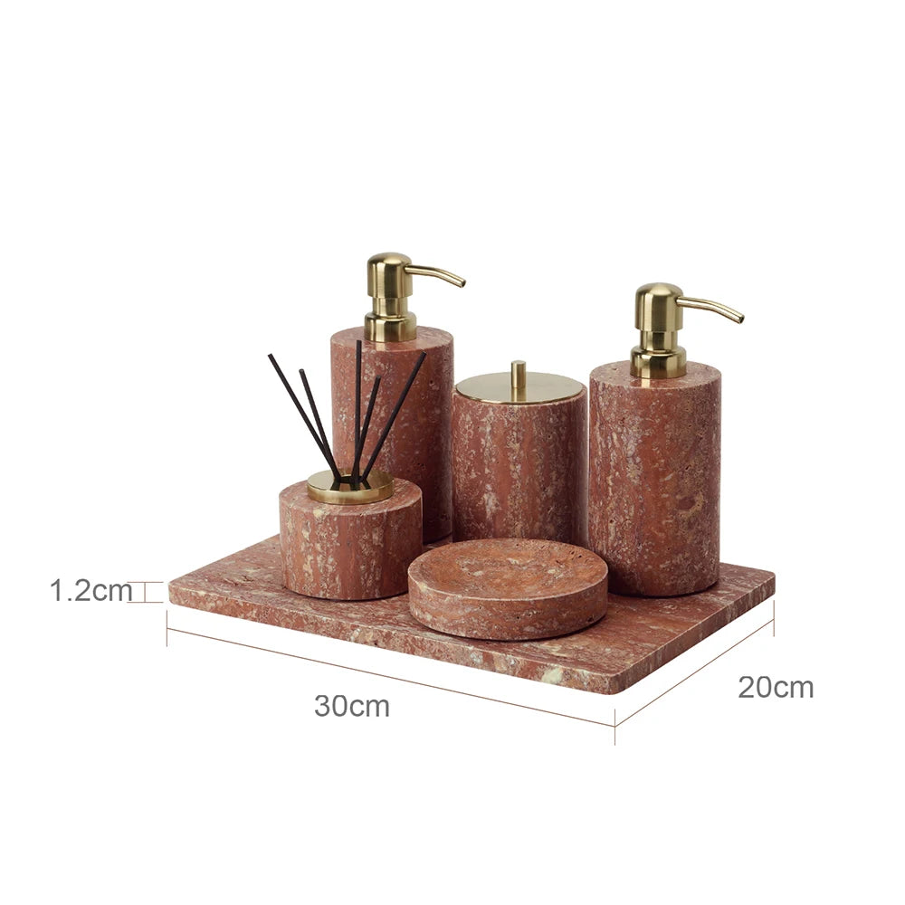 Red Travertine Bath Set