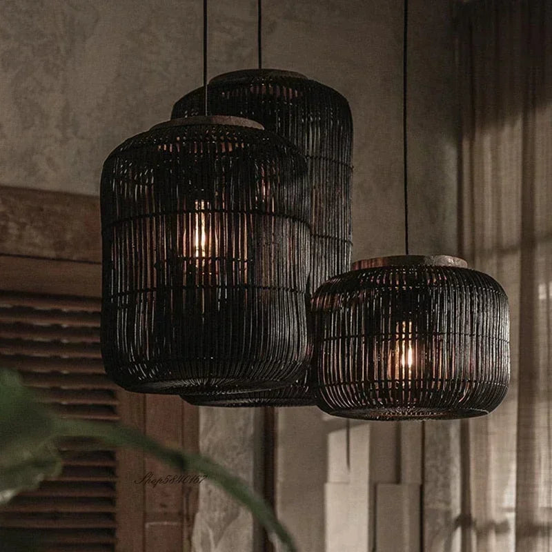 Wabi-Sabi Rattan Arc Pendant Lamp