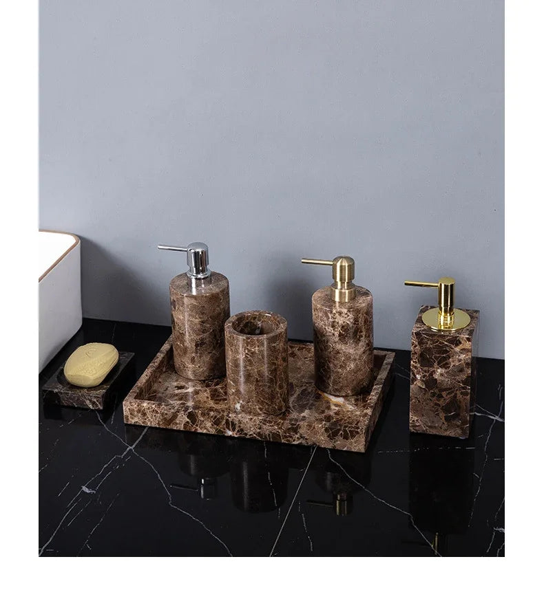 Dark Brown Marble Bath Set