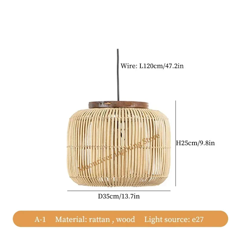 Wabi-Sabi Rattan Arc Pendant Lamp