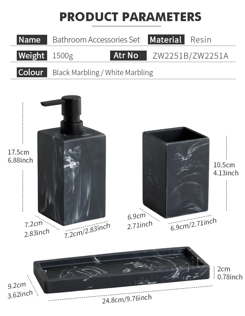 Marble-Pattern Bathroom Set