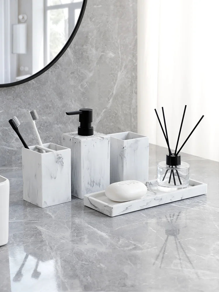 Marble-Pattern Bathroom Set