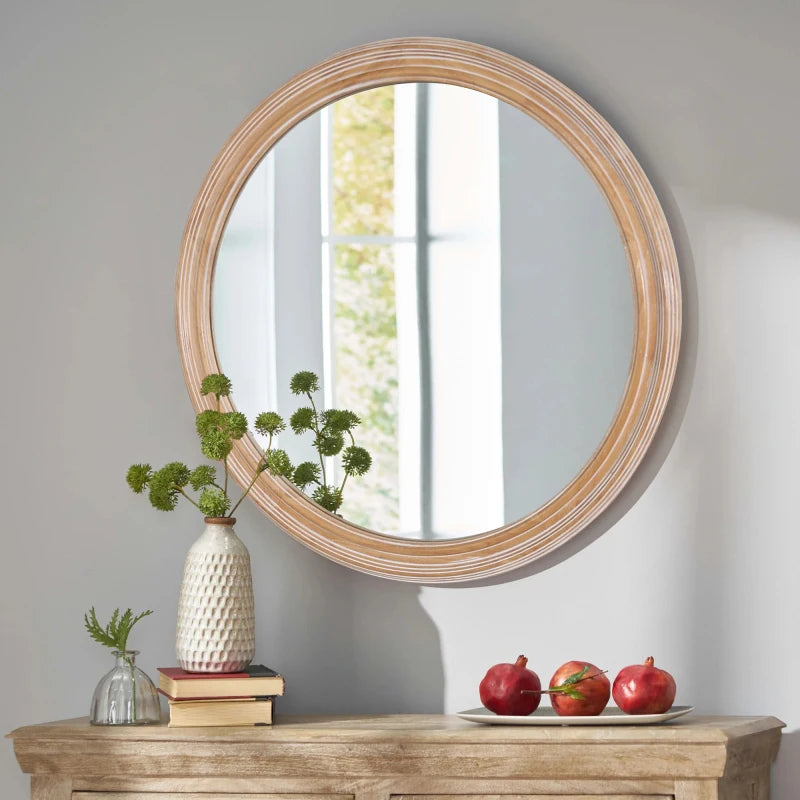 Farmhouse Round Natural Wall Mirror