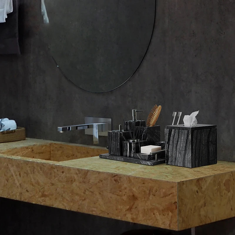 Black Marble Bath Accessory Set