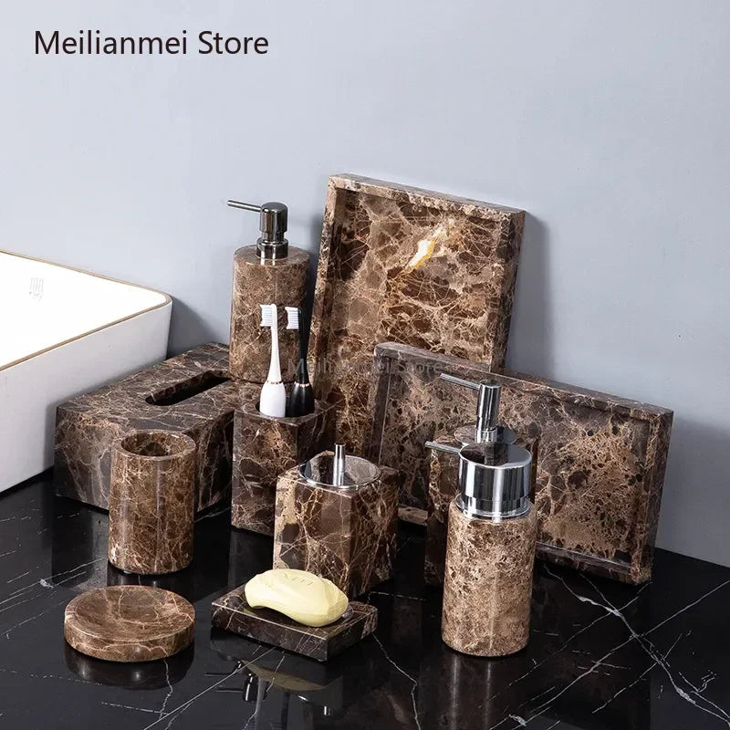 Dark Brown Marble Bath Set