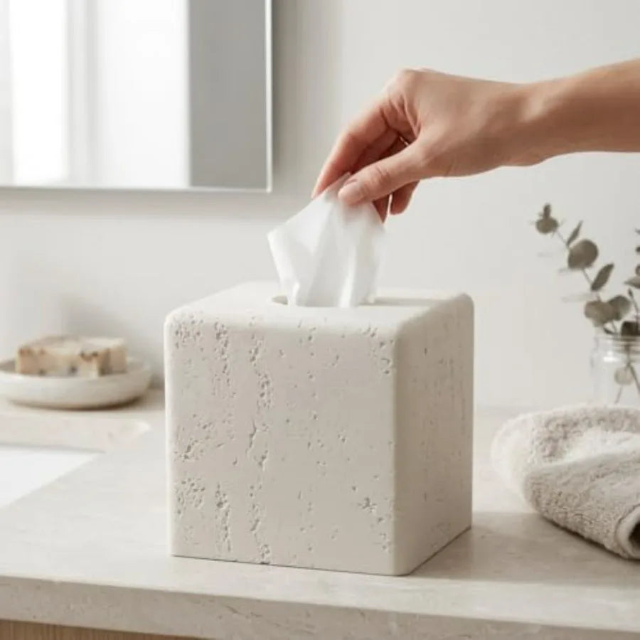 Square Travertine Tissue Box