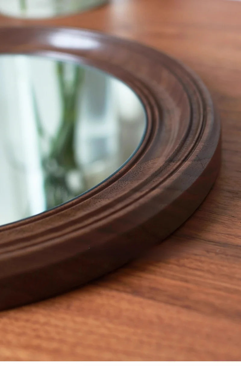 Rustic Round Walnut Wall Mirror