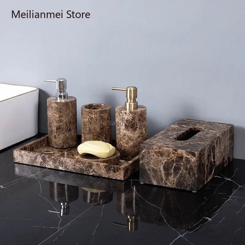 Dark Brown Marble Bath Set