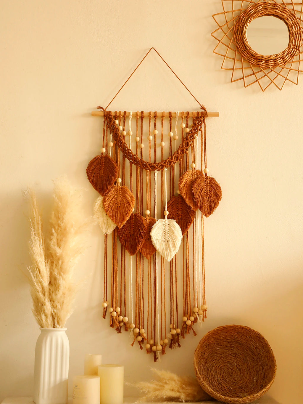 Beaded Leaf Macrame Hanging