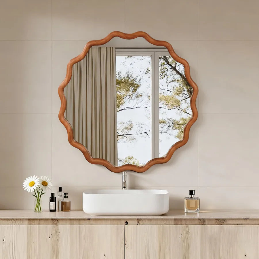 Round Brown Wall Mirror