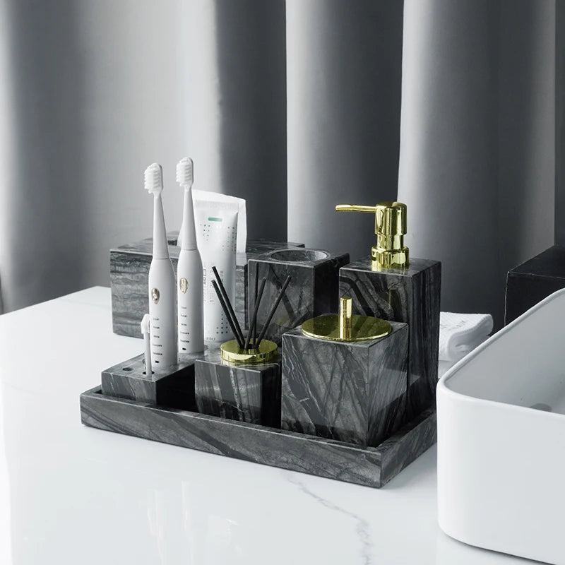 Black Marble Bath Accessory Set