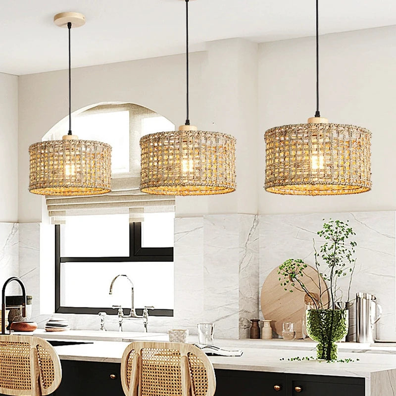 Retro Rattan Pendant Chandelier