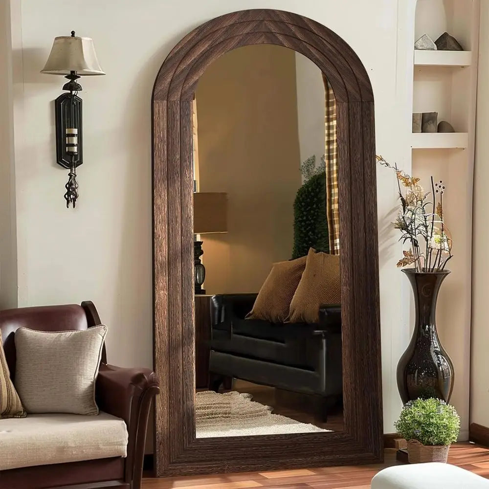 Arched Brown Full-Length Wall Mirror