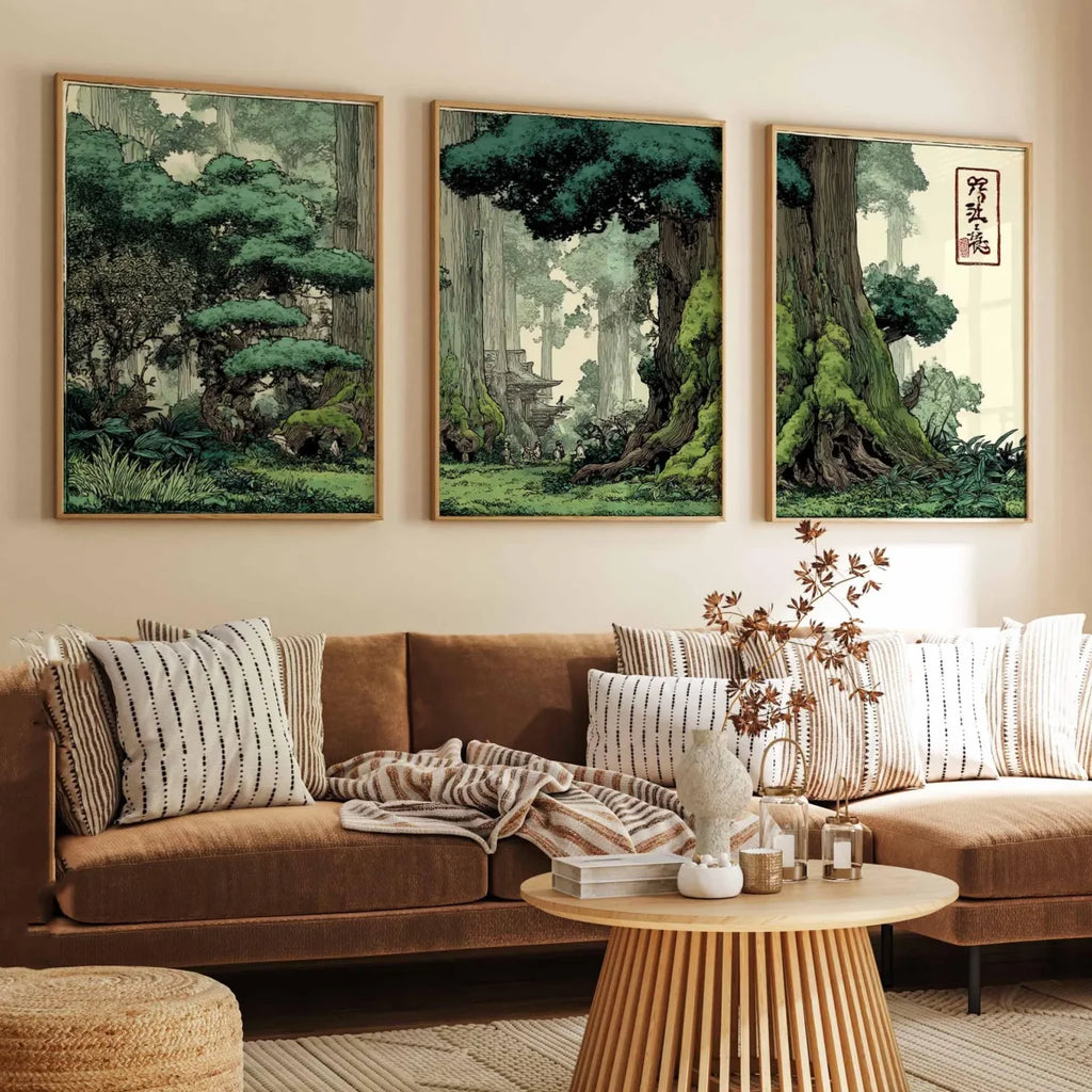 Set of 3 Japandi Canvas Wall Art